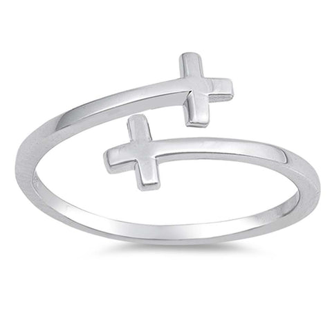 Sterling Silver Rhodium Plated Sideway Cross Shaped Plain RingsAnd Face Height 9mm