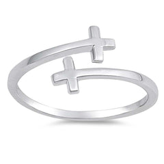 Sterling Silver Rhodium Plated Sideway Cross Shaped Plain RingsAnd Face Height 9mm