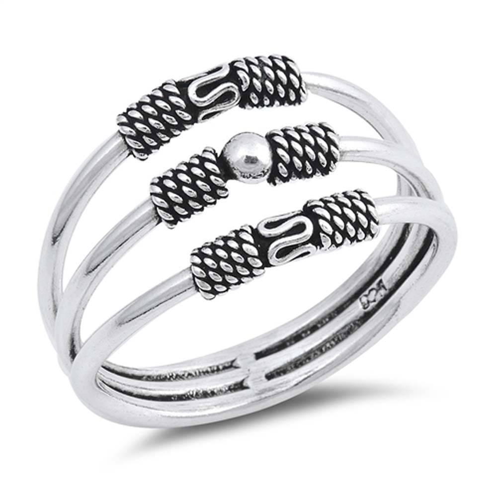 Sterling Silver Three Line Shaped Plain RingsAnd Face Height 12mm