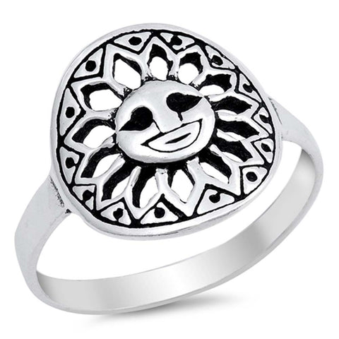 Sterling Silver Sun Shaped Plain RingsAnd Face Height 10mm