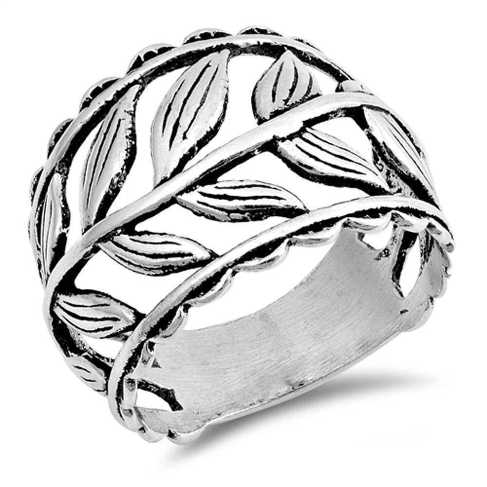 Sterling Silver Leaves Shaped Plain RingsAnd Face Height 18mm