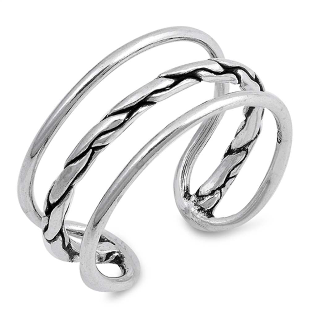 Sterling Silver Three Line Spring Shaped Plain RingsAnd Face Height 12mm