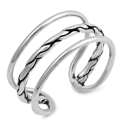 Sterling Silver Three Line Spring Shaped Plain RingsAnd Face Height 12mm