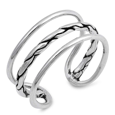 Sterling Silver Three Line Spring Shaped Plain RingsAnd Face Height 12mm