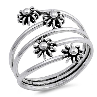 Sterling Silver Flowers Shaped Plain RingsAnd Face Height 20mm