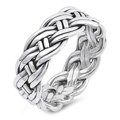 Sterling Silver Rope Band Shaped Plain RingsAnd Face Height 8mm