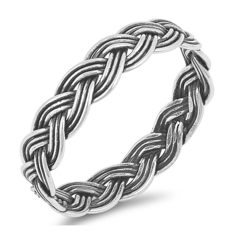 Sterling Silver Braided Rope Shaped Plain RingsAnd Face Height 5mm