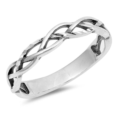 Sterling Silver Braid Shaped Plain RingsAnd Face Height 4mm