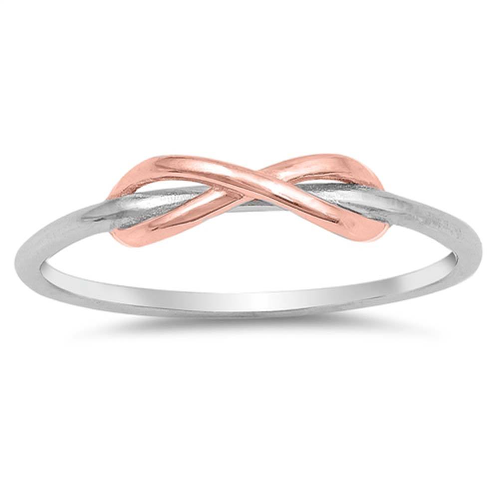 Sterling Silver Rose Gold And Rhodium Plated Infinity Shaped Plain RingsAnd Face Height 4mm