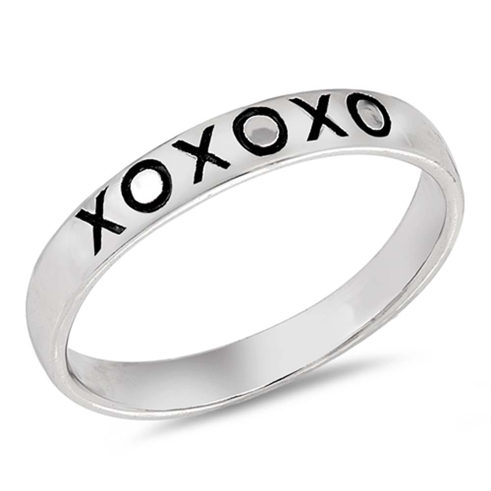 Sterling Silver XOXO Engraved Shaped Plain RingsAnd Face Height 3mm