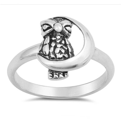 Sterling Silver Moon And Owl Shaped Plain RingsAnd Face Height 13mm