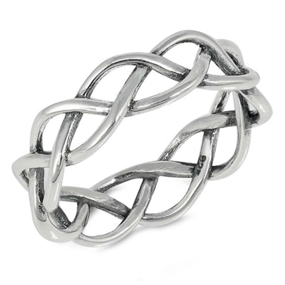 Sterling Silver Oxidized Braid Shaped Plain RingsAnd Face Height 7mm