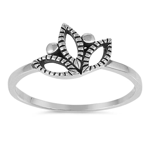 Sterling Silver Oxidized Lotus Shaped Plain RingsAnd Face Height 8mm
