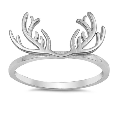 Sterling Silver Rhodium Plated Antlers Shaped Plain RingsAnd Face Height 11mm