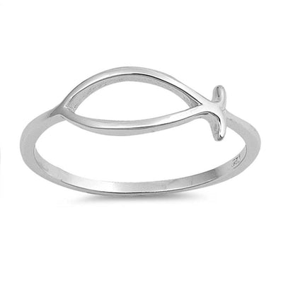 Sterling Silver Christian Fish Shaped Plain RingsAnd Face Height 10mm