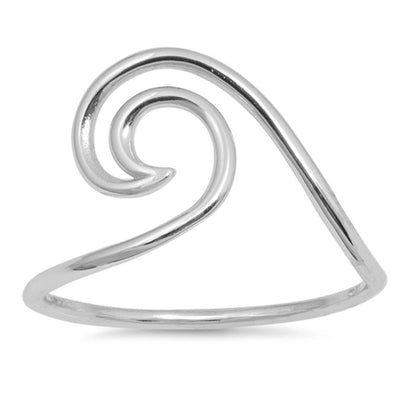Sterling Silver Rhodium Plated Wave Shaped Plain RingsAnd Face Height 12mm