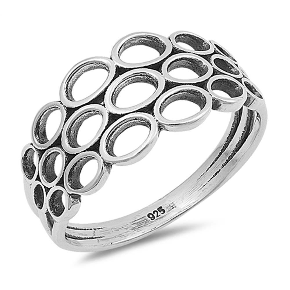 Sterling Silver Oxidized Holes Shaped Plain RingsAnd Face Height 10mm