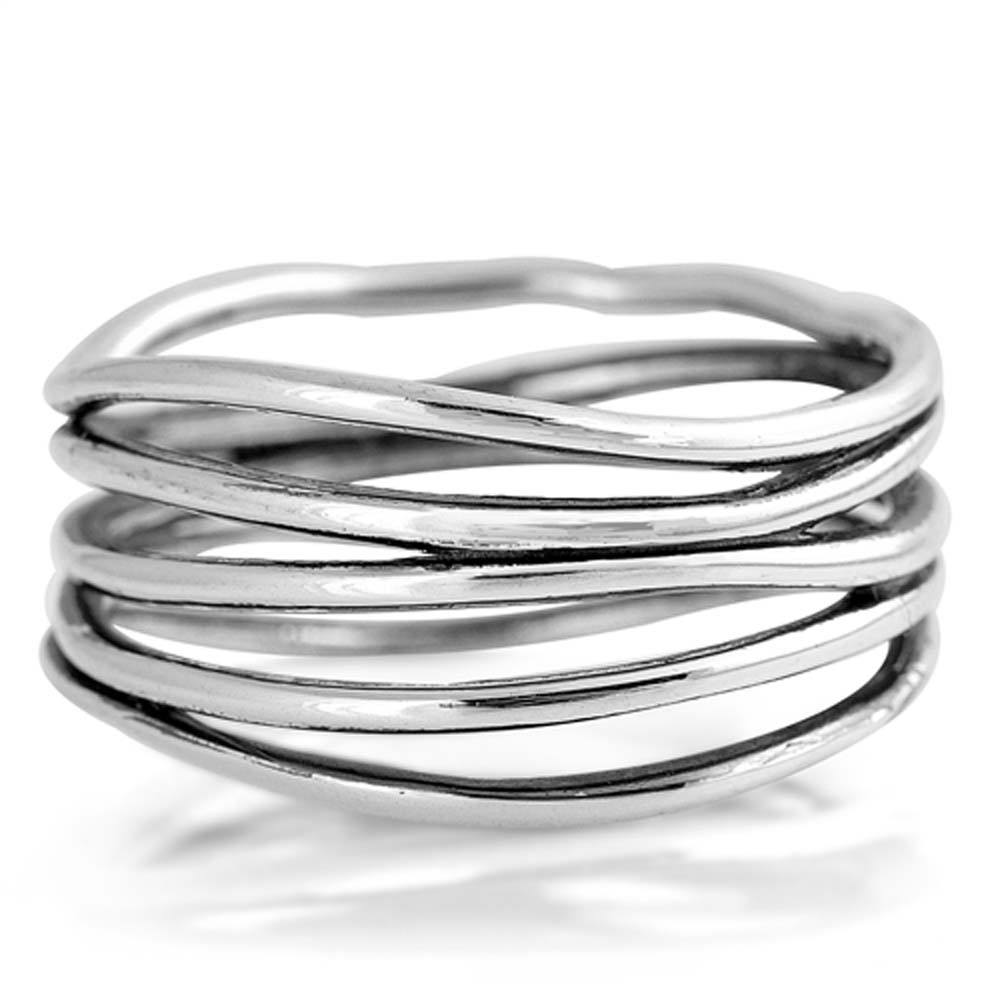 Sterling Silver Oxidized Spring Shaped Plain Rings, Face Height 10mm