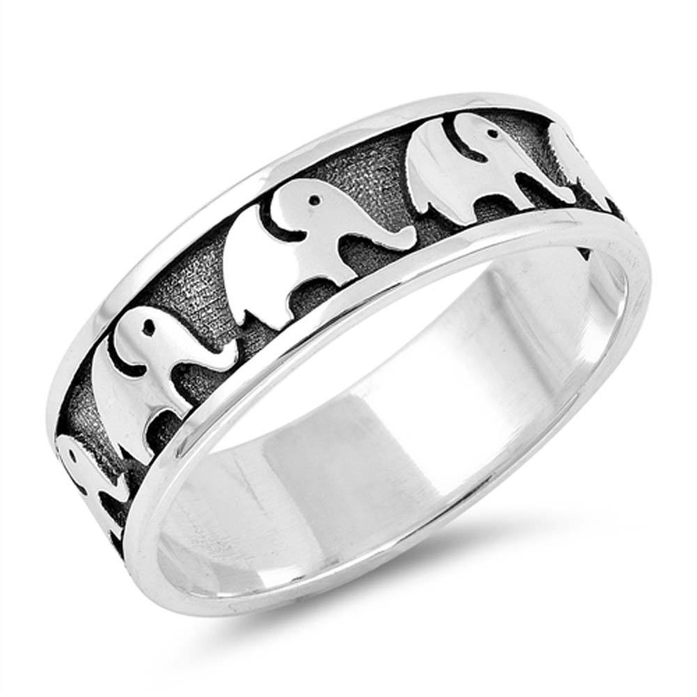 Sterling Silver Elephants Shaped Plain RingsAnd Face Height 7mm