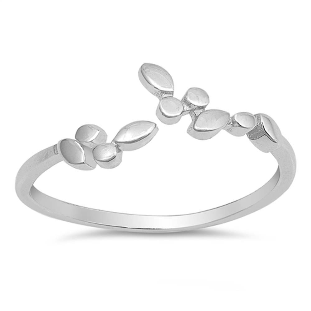 Sterling Silver Rhodium Plated Little Leaves Shaped Plain RingsAnd Face Height 6mm