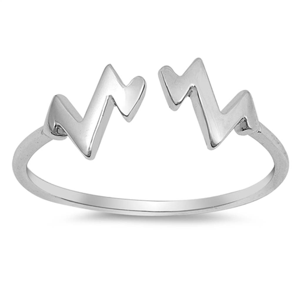 Sterling Silver Rhodium Plated Zig Zag Shaped Plain RingsAnd Face Height 6mm
