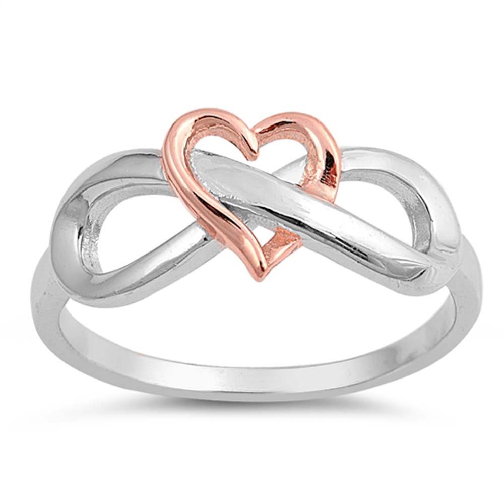 Sterling Silver Rose Gold Plated Heart Infinity Shaped Plain Rings, Face Height 8mm
