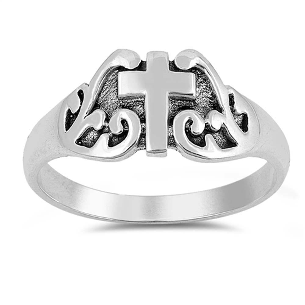 Sterling Silver Rhodium Plated Cross Shaped Plain RingsAnd Face Height 6mm