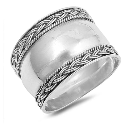 Sterling Silver Bali Shaped Plain RingsAnd Face Height 15mm