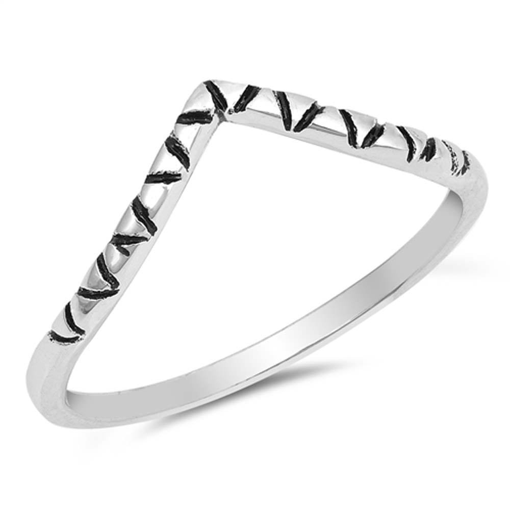 Sterling Silver Rhodium Plated V Shape Plain RingsAnd Face Height 7mm