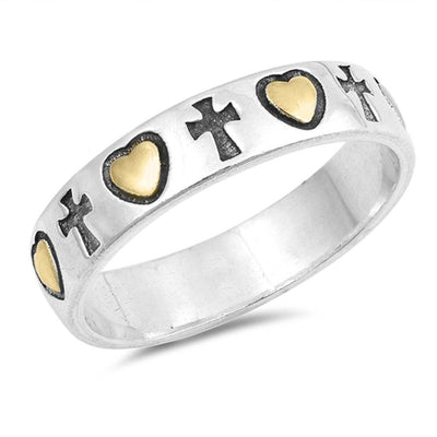 Sterling Silver Oxidize Cross And Heart Shaped Plain RingsAnd Face Height 5mm