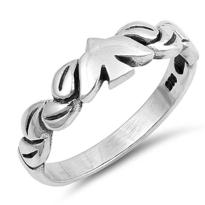 Sterling Silver Dove And Leaves Shaped Plain RingsAnd Face Height 6mm