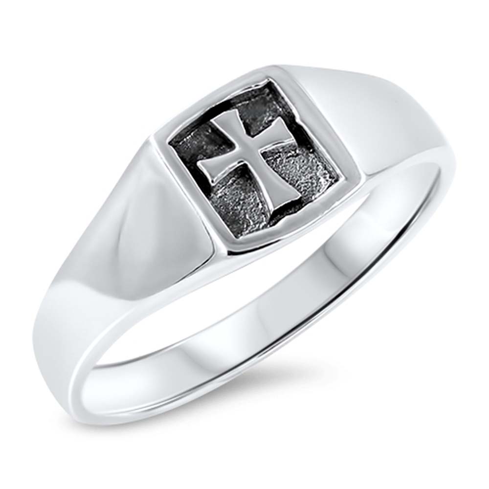 Sterling Silver Oxidize Cross Shaped Plain RingsAnd Face Height 8mm