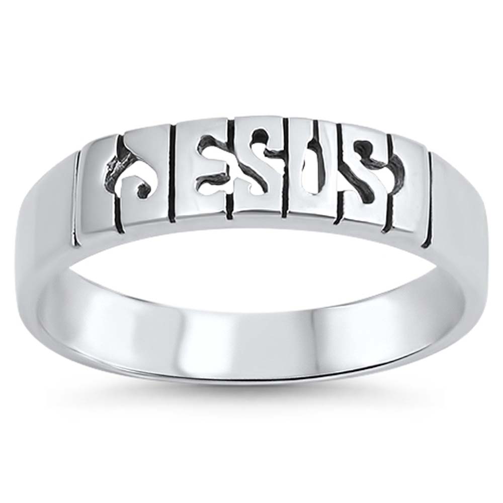 Sterling Silver Oxidize Jesus Shaped Plain RingsAnd Face Height 7mm