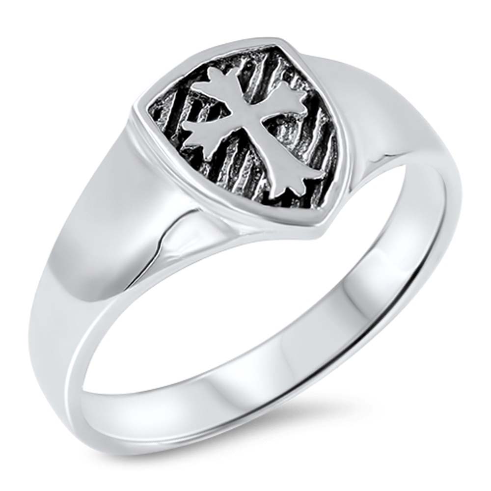 Sterling Silver Oxidize Medieval Cross Shaped Plain Rings And Face Height 8mm