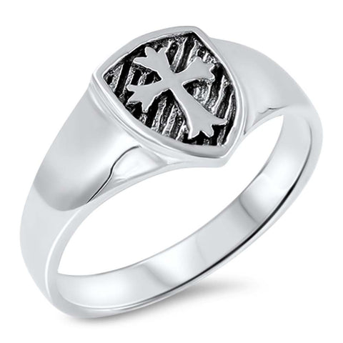 Sterling Silver Oxidize Medieval Cross Shaped Plain Rings And Face Height 8mm