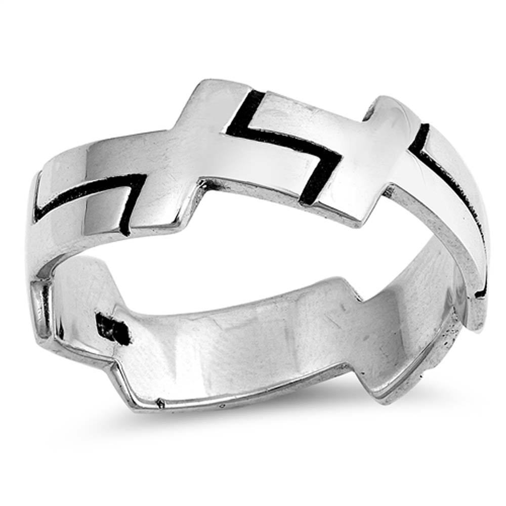 Sterling Silver Connecting Crosses Shaped Plain RingsAnd Face Height 6mm