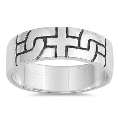 Sterling Silver Cross Puzzle Shaped Plain RingsAnd Face Height 6mm