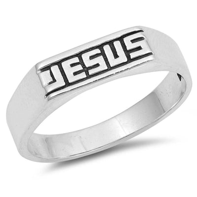 Sterling Silver Rhodium Plated Jesus Shaped Plain RingsAnd Face Height 5mm