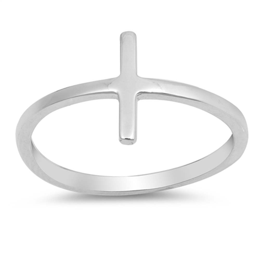 Sterling Silver Polished Simple Cross Shaped Plain RingsAnd Face Height 10mm