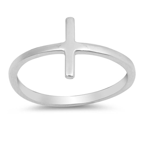 Sterling Silver Polished Simple Cross Shaped Plain RingsAnd Face Height 10mm
