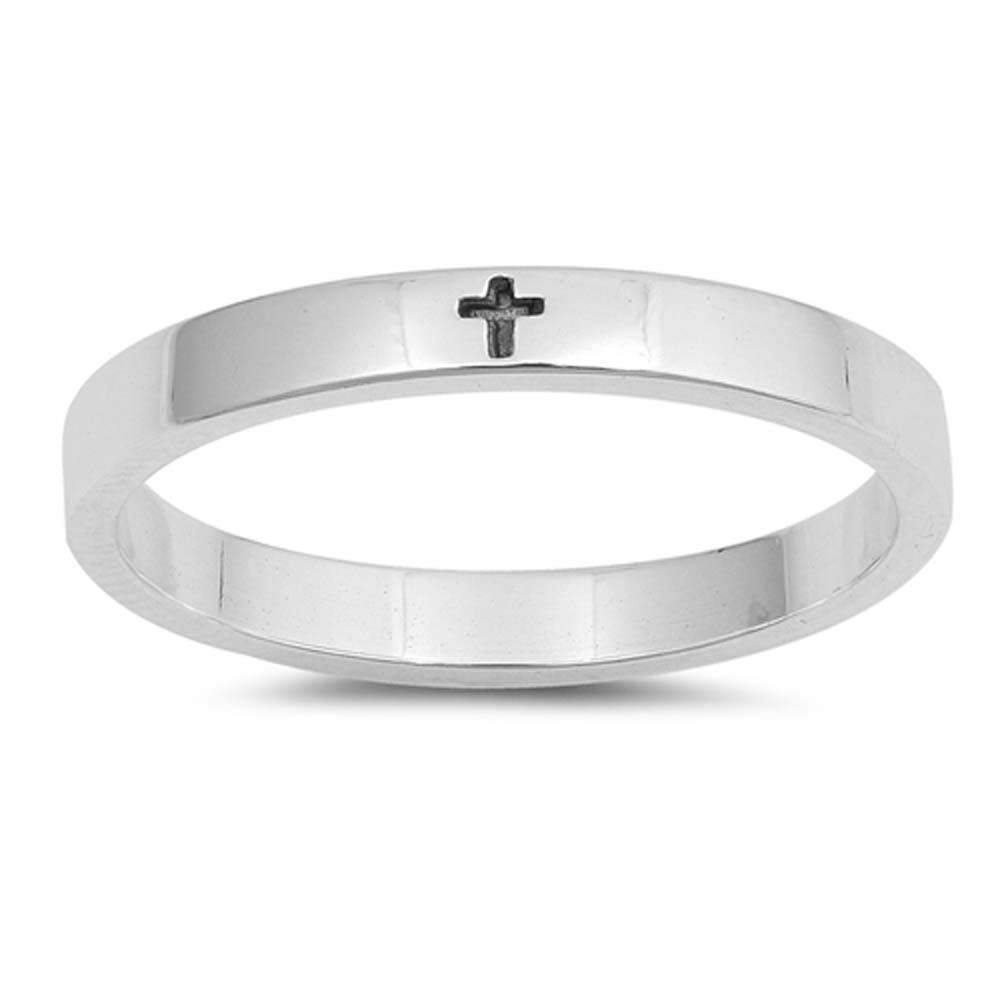 Sterling Silver Polished Little Engraved Cross Shaped Plain Rings And Face Height 3mm