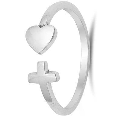 Sterling Silver Polished Heart And Cross Shaped Plain RingsAnd Face Height 6mm