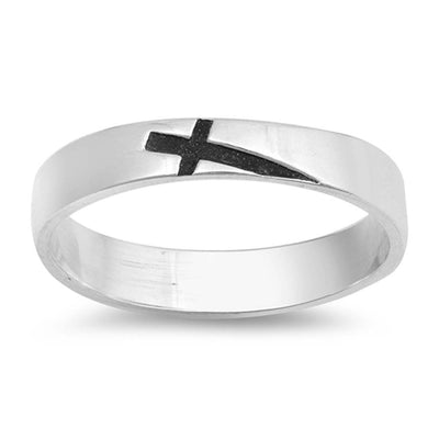 Sterling Silver Polished Sideways Cross Band Plain RingsAnd Face Height 4mm