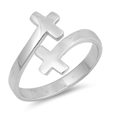 Sterling Silver Double Cross Shaped Plain Rings and Face Height 16mm