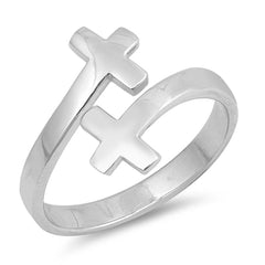 Sterling Silver Double Cross Shaped Plain Rings and Face Height 16mm