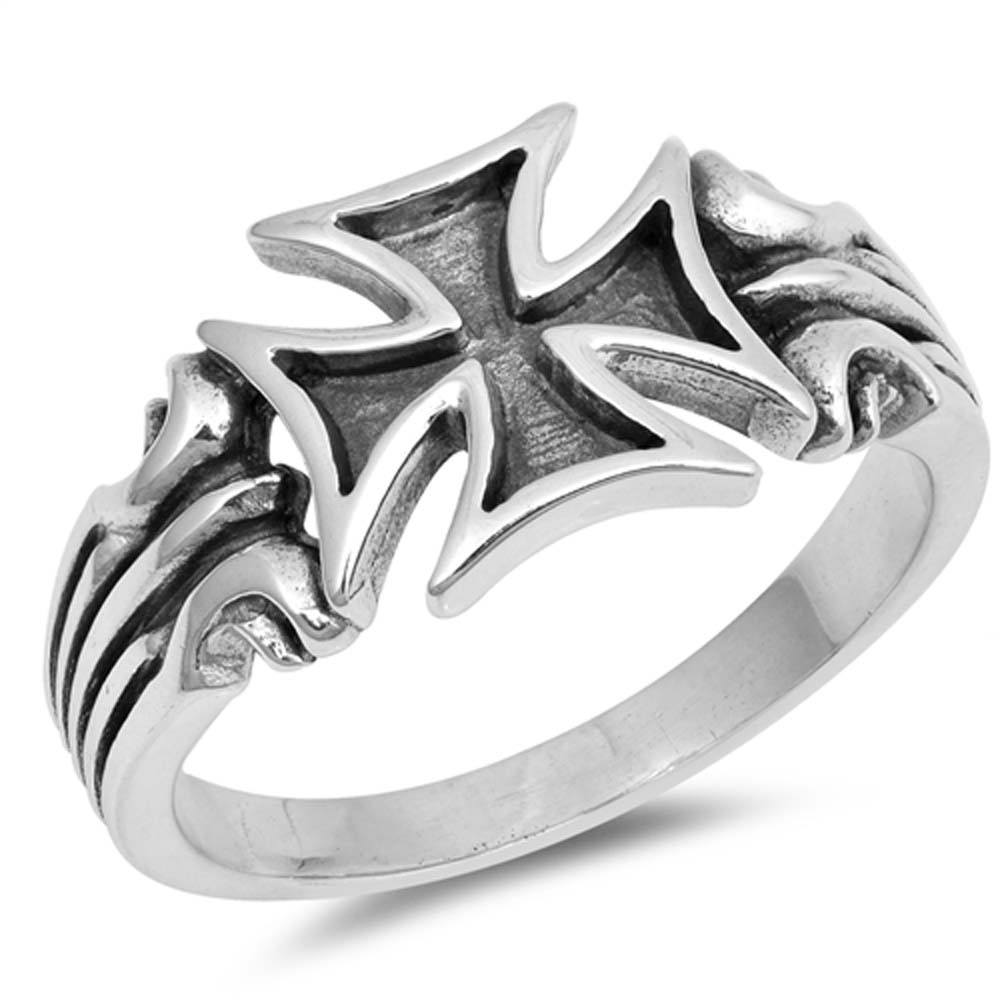 Sterling Silver Rhodium Plated Independent Cross Shaped Plain RingsAnd Face Height 11mm
