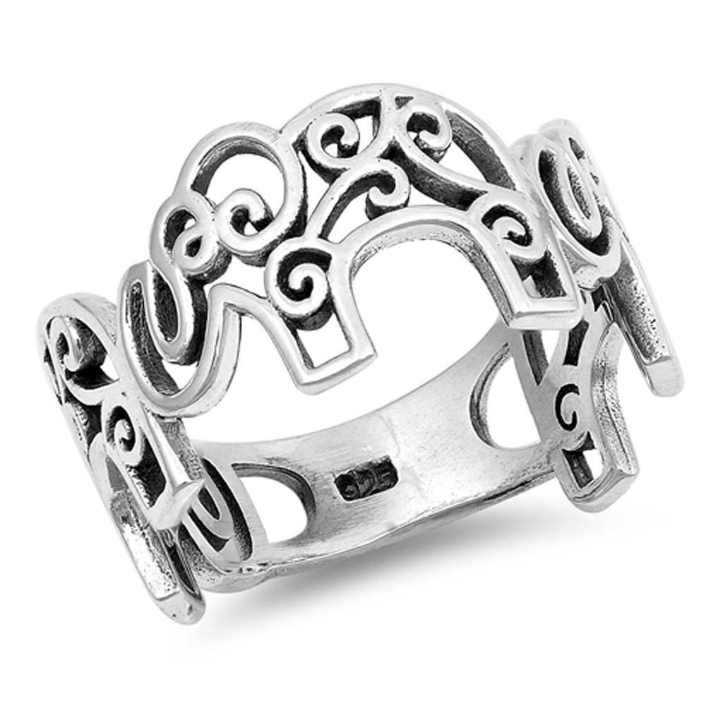 Sterling Silver Filigree Elephants Shaped Plain RingsAnd Face Height 11mm