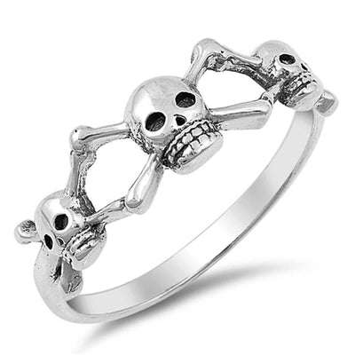 Sterling Silver Crossbone Skulls Shaped Plain RingsAnd Face Height 6mm