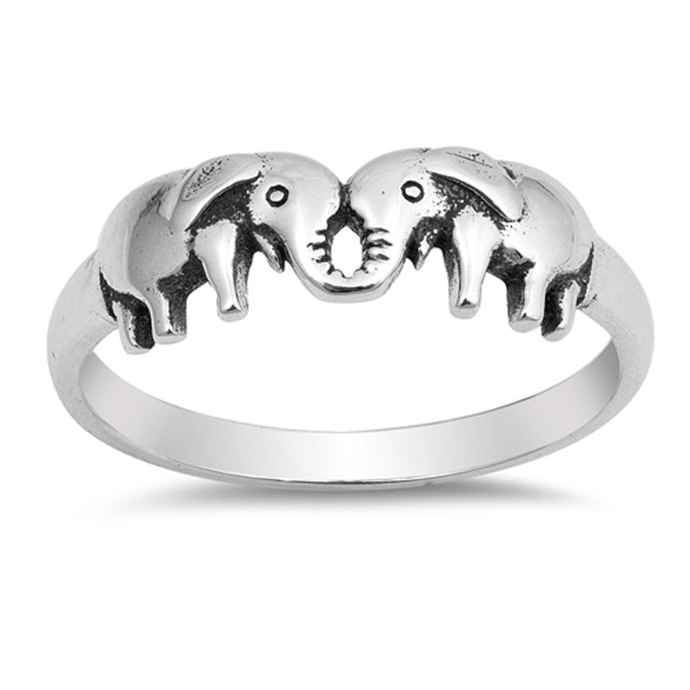 Sterling Silver Rhodium Plated Elephants Shaped Plain RingsAnd Face Height 6mm