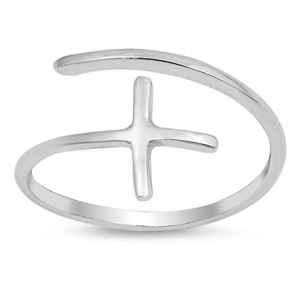 Sterling Silver Wraparound Cross Shaped Plain RingsAnd Face Height 12mm